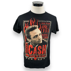 Johnny Cash Walk The Line T-Shirt Men's Medium Near‎ Vintage Y2K Black 2008